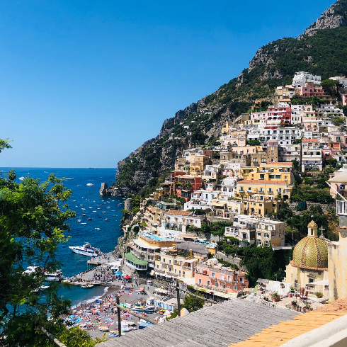 A shot of a beautiful cliffside city of Positano, Italy