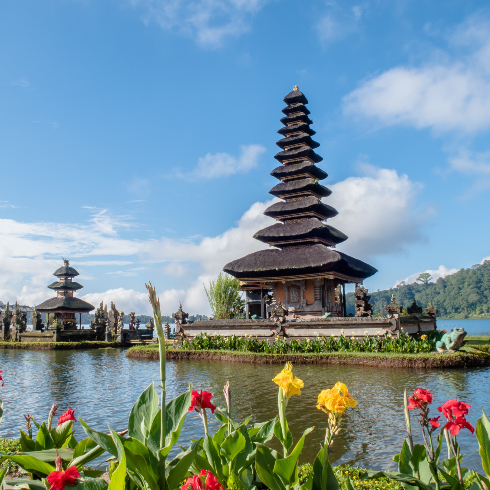 A shot of a temple beside water in Bali, Indonesia